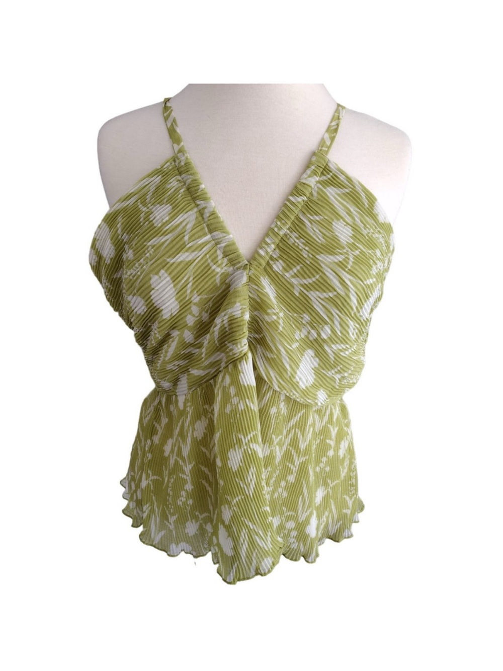 NWT Green Floral Pleated Halter Top